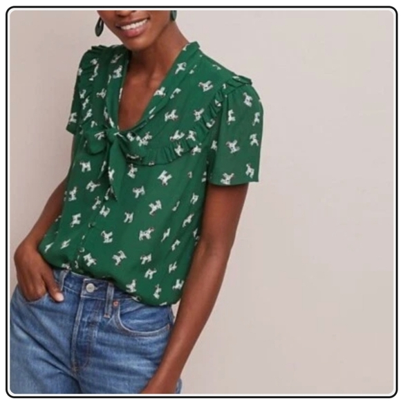 Maeve Adagio Dog Green Printed Ruffles Anthropolgie Size Small - Picture 1 of 10